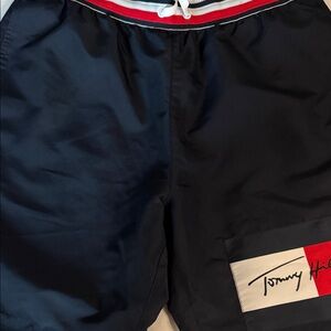 Tommy Hilfiger Men's Dark Blue Swim Shorts with Red Accents